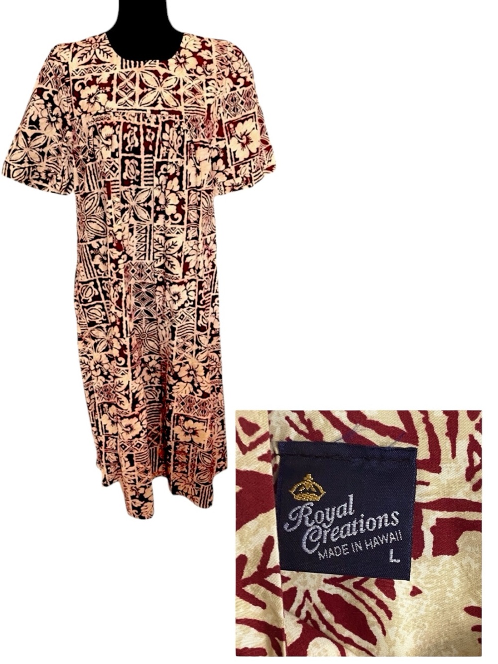 Royal Creations Midi Dress Hawaiian Floral Tropical Print NEW